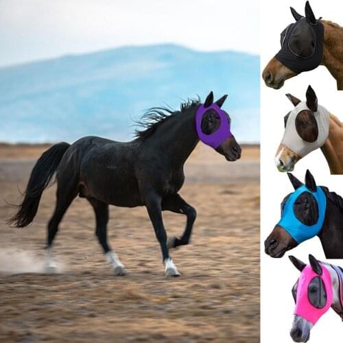 2021 Horse Headgear Mask Comfortable Breathable Elastic Horse Mask With Ear & Raised Eye Nets For Horse/Donkey Mosquito Supplies