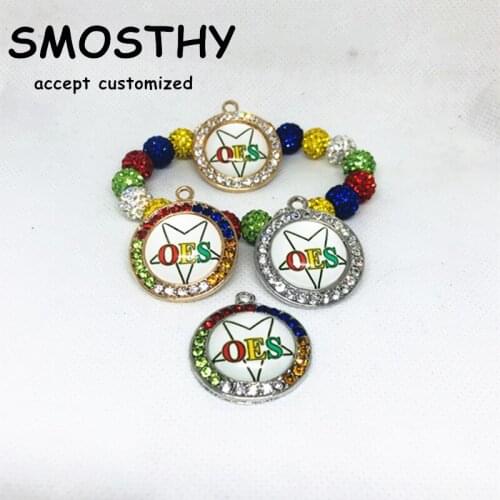 28mm Order of the Eastern Star Colorful Rhinestone Round Pendant Charm OPC239 OES Handmaking Jewelry Accessory 10pcs/lot