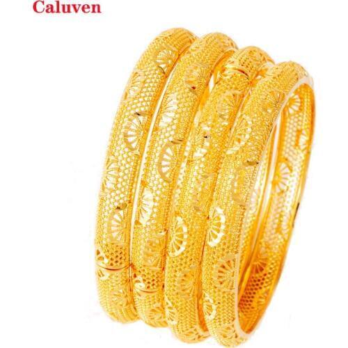 4pcs Dubai Bangles for Women Indian Bracelets, Arabic Bangles with Charm Ethiopian African Gold Bracelets&Bangles Bridal Jewelry