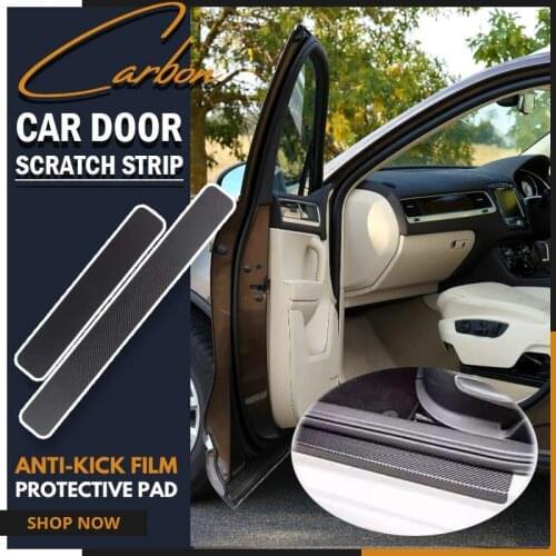 4PCS Carbon Car Door Scratch Strip Anti-kick Film Protective Pad Sill Plate 3D Handle Step Protector Sticker Car Accessories
