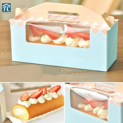 5pcs Cake Box Packaging Wedding Favor Gift Christmas Candy Party Cake Dessert Paper Wrap Portable Cake Roll Boxs Storage