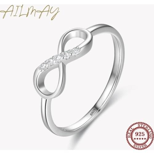 Ailmay 100% 925 Sterling Silver Fashionc Infinity Love Fine Cubic Zirconia Ring for Women Romantic Wedding Jewelry