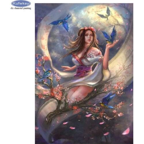 Full square round drill 5d diamond painting cartoon girl bird mosaic picture diamond embroidery handmade rhinestone needlework