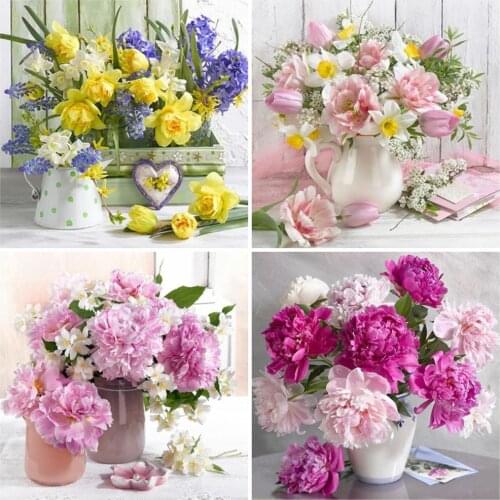 Huacan Diamond Painting Vase Flowers Cross Stitch 5D Diy Home Decoration Diamond Mosaic Carnation Wall Stickers