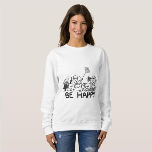 Be Happy Cats Doodle cute Saweatshirt Pullover graphic pure cotton grunge kawaii jumper women unisex casual Outfits Sweats top