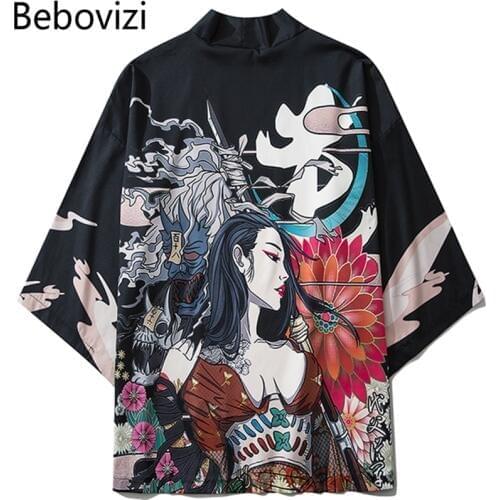 Bebovizi 2020 Japanese Style Casual Kimono Streetwear Men Women Fashion Cardigan Japan Harajuku Anime Thin Robe Clothes
