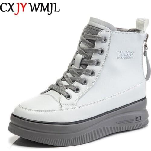 CXJYWMJL Genuine Leather Women Martin Boots Autumn British Style Back Zipper Platform Motorcycle Boots Winter Casual Booties