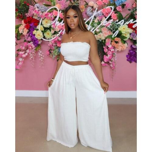 Echoine Strapless Stretch Elastic Crop Top Wide Leg Pants Two Piece Set Sexy Summer White Pants Set Matching Set Streetwear