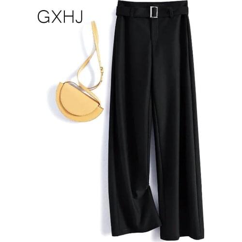 Spring suit pants womens summer drape mopping straight-leg pants belt loose womens pants high-waisted wide-leg pants trousers