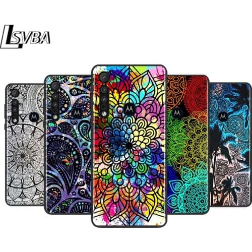 Mandala Flower for Motorola G9 G8 G E7 E6 One Play Marco Hyper Fusion Stylus Power Edge Plus Black Phone Case
