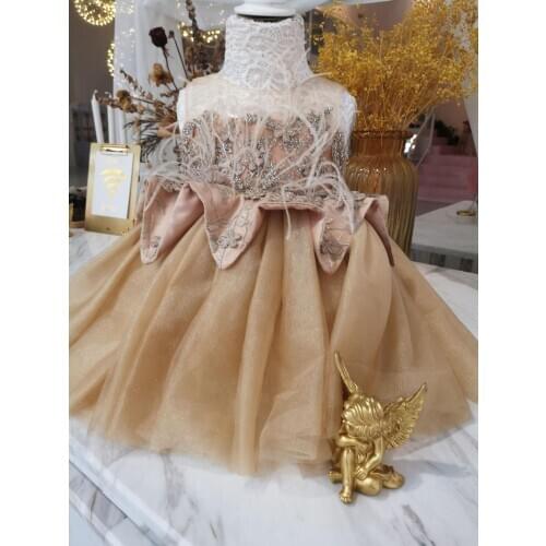 Kids Dresses For Baby Christmas Champagne Sequin Tulle Newborn Baby Girls Dresses 1st Birthday Party Baptism Princess Gown