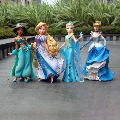 2021 New 19CM Q Posket Elsa Rapunzel Jasmine Anna Model PVC Action Figures Princess Cartoon Anime Dolls Figurines Kids Toys cake