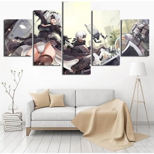 Canvas Modern Pictures Home Decoration 5 Pieces NieR Automata 2B GAME Paintings Wall Art Hd Prints Anime Poster Modular Living R