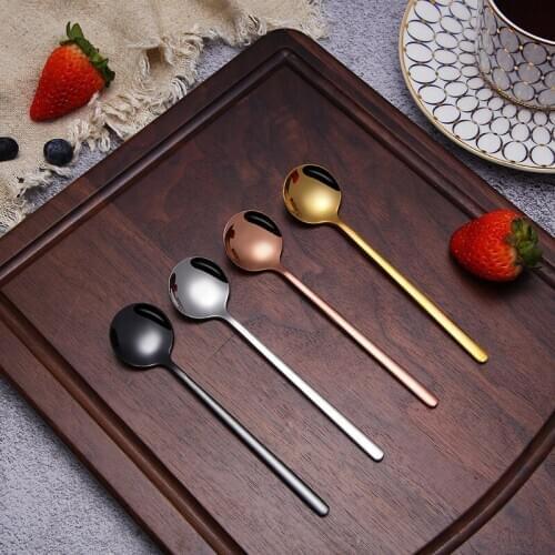 2 PCS 304 stainless steel small round coffee spoon ice drink stirring spoon thickened titanium plating ice round creative scoop