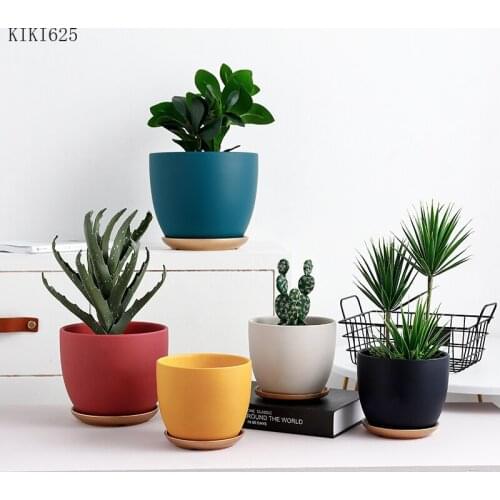 Morandi Ceramic Flowerpot Succulents Potted Garden Balcony Decoration Large Diameter Apple Flowerpot with Base Home Decoration