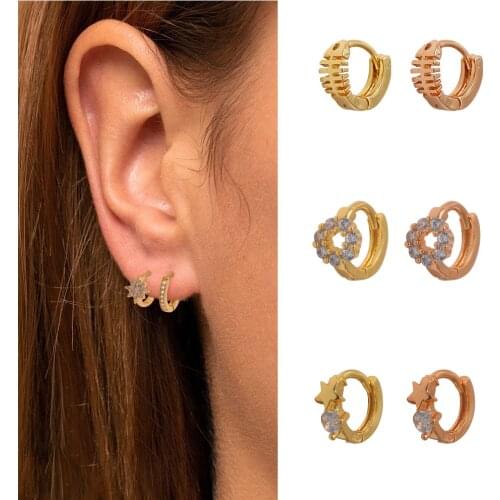 1Pc Stainless Steel Small Hoop Cz Cartilage Earring Flower Cross Cubic Zirconia Tiny Tragus Helix Rook Ear Piercing Jewelry Gift