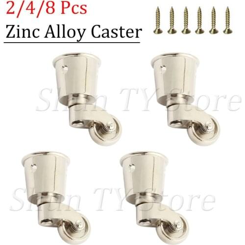 2/4/8 Pcs Zinc Alloy Universal Wheel 360 Degree Swivel Caster Wheels Vintage Round Cup Furniture Legs Caster Wheels