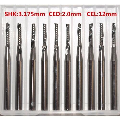 3.175mm*2.0mm*12mm,10pcs,Freeshipping 1 Flute End Mill,CNC machine milling Cutter,Solid carbide woodworking tool,PVC,MDF,Acrylic