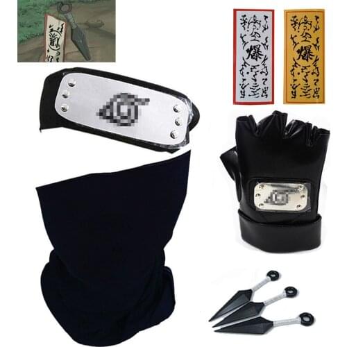 Cosplay Kakashi Ninja Fashion Gloves Mask Talisman Headband Anime Accessories Weapon Kunai Notebook Props Toy Blue Maskes Gift