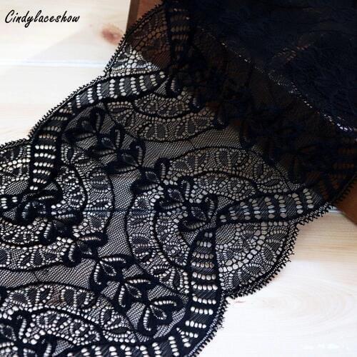 1 Yard 17.5cm Width Black Springy Lace Fabric Trims Ribbon Bra Garment Underwear Accessories For Wedding Decoration DIY LA205