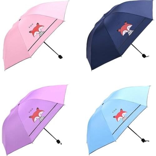 Hot YO-Cartoon Cute Little Fox Folding Umbrella School Travel Portable Anti-Ultraviolet Childrens Sunny Umbrella