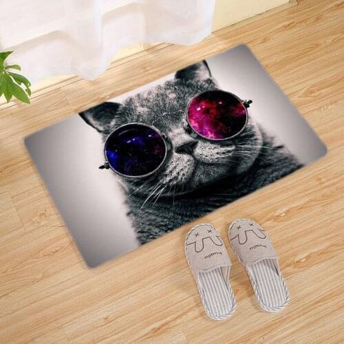 3D Cute Cute Cat Print Pattern Flannel Carpet Bathroom Non-slip Mat Bedroom Living Room Bathroom Sponge Inner High Rebound Mat