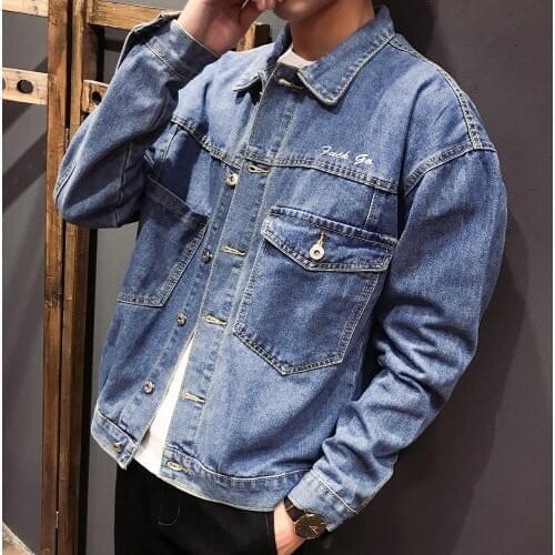 2020 Blue Denim Men Fashion Embroidery Youth Man Bomber Baseball Jackets 4XL Jean Outerwear Coats M- 5xl #DS960
