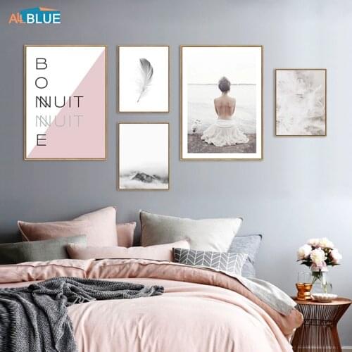 Feather Wall Art Canvas Posters And Prints Girl Landscape Painting Motivational Quote Decorative Pictures Nordic Decoration Home