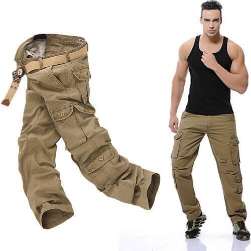 2020 New Mens Cargo Pants Military Tactical Pants Solid Multi-Pocket Fashion Long Trousers Overalls Size 28-40