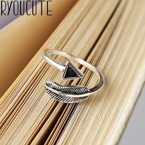 New Big Feather Rings for Women Lady Punk Vintage Open Antique Rings Statement