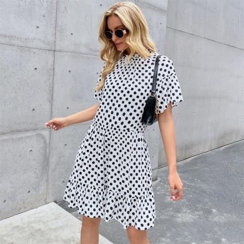 New Products Summer 2021 Fashion Printed Dress Polka Dot European and American Style Casual Temperament Dress