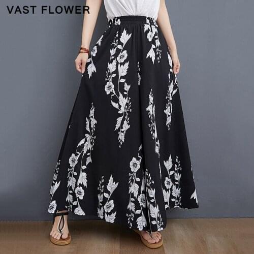 Plus Size Black Vintage Floral High Waist Wide Leg Pants Women 2021 Summer New Loose Fit Casual Trousers Fashion Streetwear