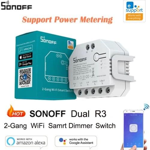 SONOFF DUALR3 Dual Relay Dimmer Module Wifi DIY MINI Light Switch Two Way Power Metering Support eWeLink Alexa Google Home