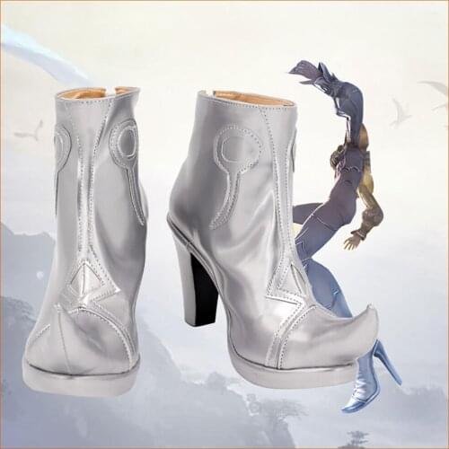 Final Fantasy XIV FF14 Ryne Cosplay Boots Sliver Shoes High Heel Custom Made Any Size