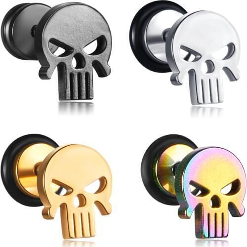 JUNLOWPY Fake Plugs Stainless Steel Stud Earrings Gauges Cheater Plugs fuax gauges Earrings for Men Women Skull Body Piercing