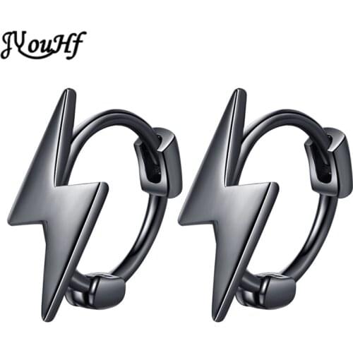 JYouHF Simple Individuality Lightning Hoop Earrings for Women Vintage Gothic Silver/Black Gold Color Silver 925 Earrings Jewelry