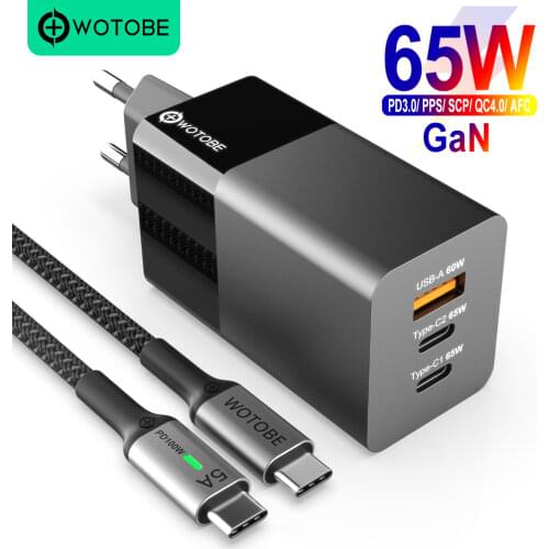 WOTOBE 65W GaN USB C Wall charger Power Adapter,3 Port PD 65W PPS QC4 45W SCP for Laptops MacBook iPad iPhone Samsung XIAOMI