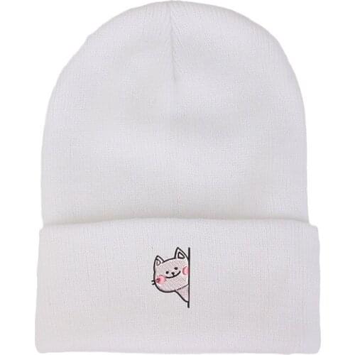 2021 New Cartoon Cat Embroidery Beanies Hat Cap Winter Man Woman Fashion Cold Warm Winter Cap Knit Soft Caps Bone Ski Skullies