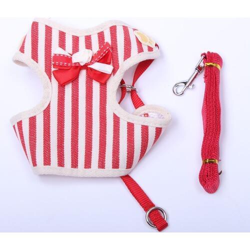 Dog Cat Striped&Bow Control Harness&Leash Pet Puppy Harness Soft Mesh Walk Collar 2 Colours 3 sizes