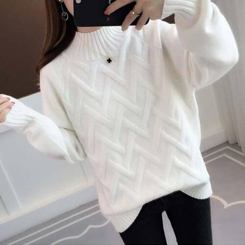 Women Fashion Solid Casual Knitted Turtleneck Sweater Female Korea Loose Pullover Ladies Basic Jumper pull