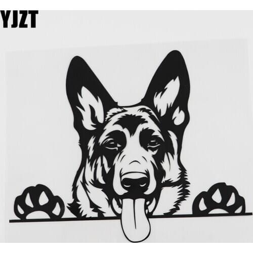 YJZT 17.5CMX14.1CM Cartoon German Shepherd Dog Peeking Vinyl Car Sticker Black/Silver 8A-0052