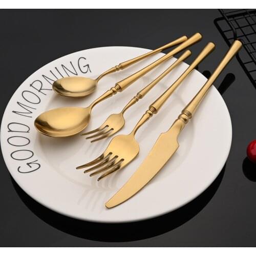 Vintage Matte Gold Flatware Cutlery Set 304 Stainless Steel Dinnerware Set Tableware Home Knife Fork Scoop Spoon Silverware Set