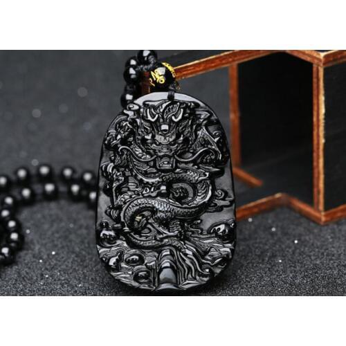 High Quality Unique Natural Black Obsidian hand Carved dragon Lucky Amulet Pendant Necklace For Women Men pendants jewelry