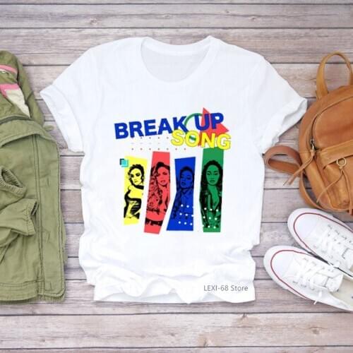 Break up song letter print t shirt women hip hop graphic tshirt femme harajuku shirt vogue funny t-shirt female tumblr clothes