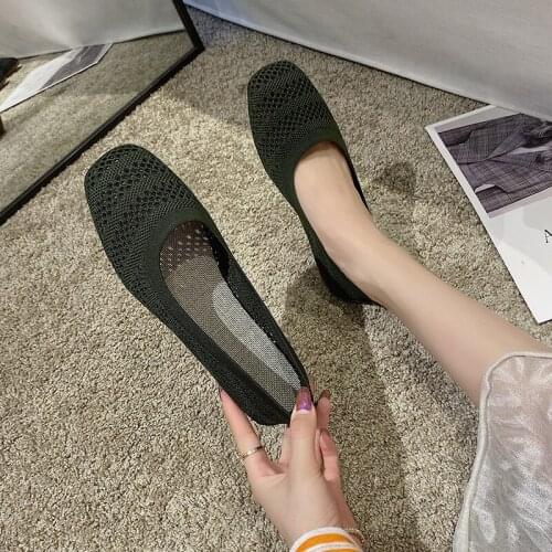Hollow Womens Ballet Flats New Fashion Woolen Fabric Stretch Square Toes Slip on The Flat Heel All Competition Boat Shoes