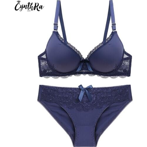 CYNTHRA Bra Suit Womens Beautiful Back Lace Sexy Bowknot Deep V Gathering Backless Adjustable Breathable Underwear Lingerie Set