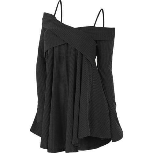 Wipalo Plus Size Cold Shoulder Crisscross Tunic Sweater Casual Women Tops Pullover Solid Loose Fall Sweaters Jumpers Pull Femme