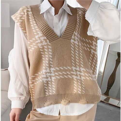 2021 Women Casual V Neck Vest Sweater Female Fashion Solid Sleeveless Loose Pullover Korean Style Knitted School Clothing Autumn