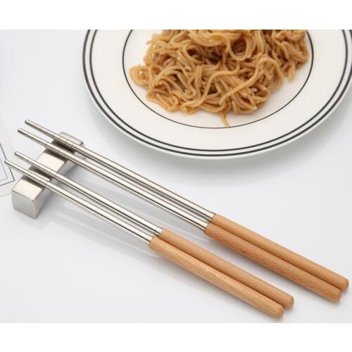 1Pair Chopsticks 304 Stainless Steel Anti Skid Wood Handshake Household Metal Chinese Japanese Style Reusable Chopsticks PI 004