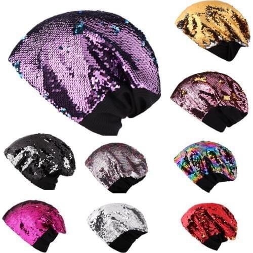 1pcs 2018 New Women Knitted Cap Casual Glossy Bling Bling Beanies Hat Hip-Hop Skullies Beanie Sequin hat